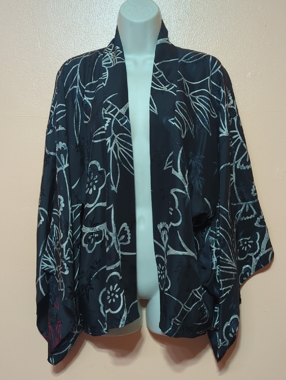 Chicos Design Silk Floral Print Kimono Cardigan Black Size M/L Boho - Picture 2 of 6